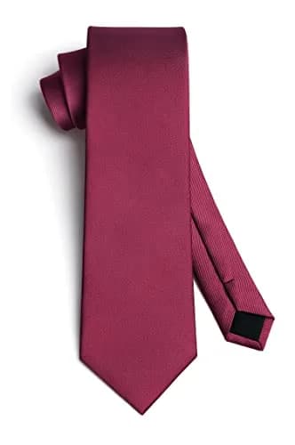 HISDERN Mens Burgundy Ties & Pocket Square Set | Classic Satin Silk Formal Neckwear (3.35 inch x 59 inch) thumbnail 6