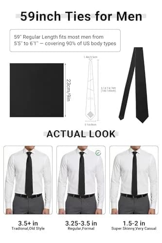 HISDERN Mens Burgundy Ties & Pocket Square Set | Classic Satin Silk Formal Neckwear (3.35 inch x 59 inch) thumbnail 7