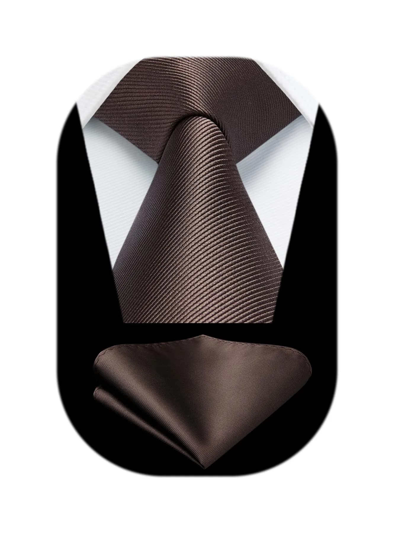 HISDERN Mens Ties Brown Ties for Men Chocolate Necktie with Pocket Square Set Formal Satin Silk Solid Dark Tie Handkerchief Classic Wedding Plain Neck Tie Set | Elegant, Durable, Perfect for Special Occasions