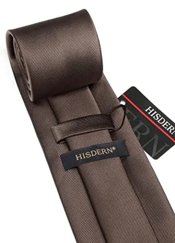 HISDERN Mens Ties Brown Ties for Men Chocolate Necktie with Pocket Square Set Formal Satin Silk Solid Dark Tie Handkerchief Classic Wedding Plain Neck Tie Set | Elegant, Durable, Perfect for Special Occasions thumbnail 8