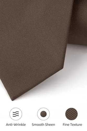 HISDERN Mens Ties Brown Ties for Men Chocolate Necktie with Pocket Square Set Formal Satin Silk Solid Dark Tie Handkerchief Classic Wedding Plain Neck Tie Set | Elegant, Durable, Perfect for Special Occasions thumbnail 4