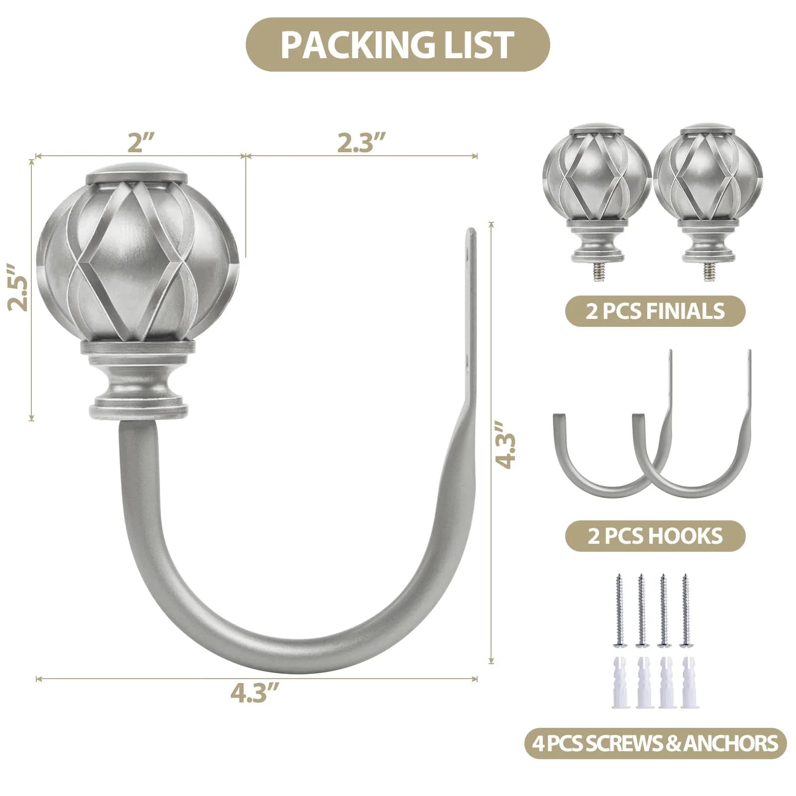 KAMANINA Decorative Curtain Drapery Holdbacks Wall Mounted Antique Silver 2 Pack | Elegant Vintage Design for Home Decor - view 6
