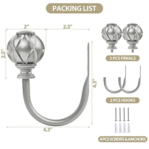 KAMANINA Decorative Curtain Drapery Holdbacks Wall Mounted Antique Silver 2 Pack | Elegant Vintage Design for Home Decor thumbnail 6