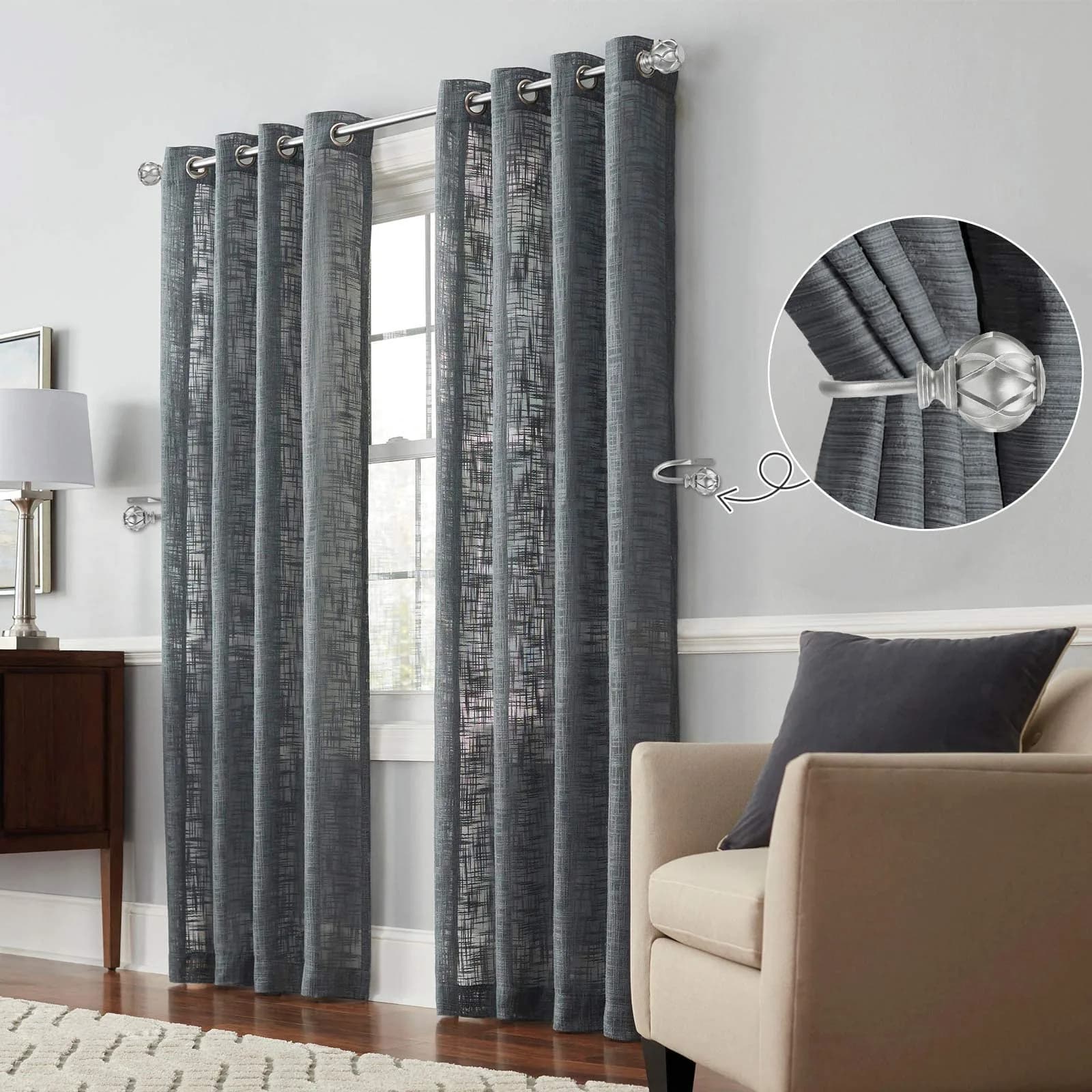 KAMANINA Decorative Curtain Drapery Holdbacks Wall Mounted Antique Silver 2 Pack | Elegant Vintage Design for Home Decor - view 2