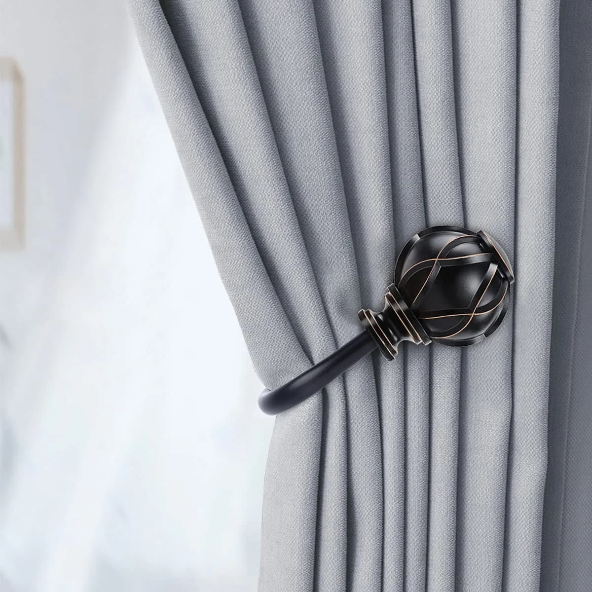 KAMANINA Decorative Curtain Holdbacks 2 Pack Black | Vintage Netted Texture Finials - view 2