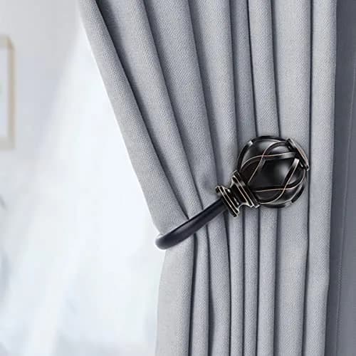 KAMANINA Decorative Curtain Holdbacks 2 Pack Black | Vintage Netted Texture Finials thumbnail 2
