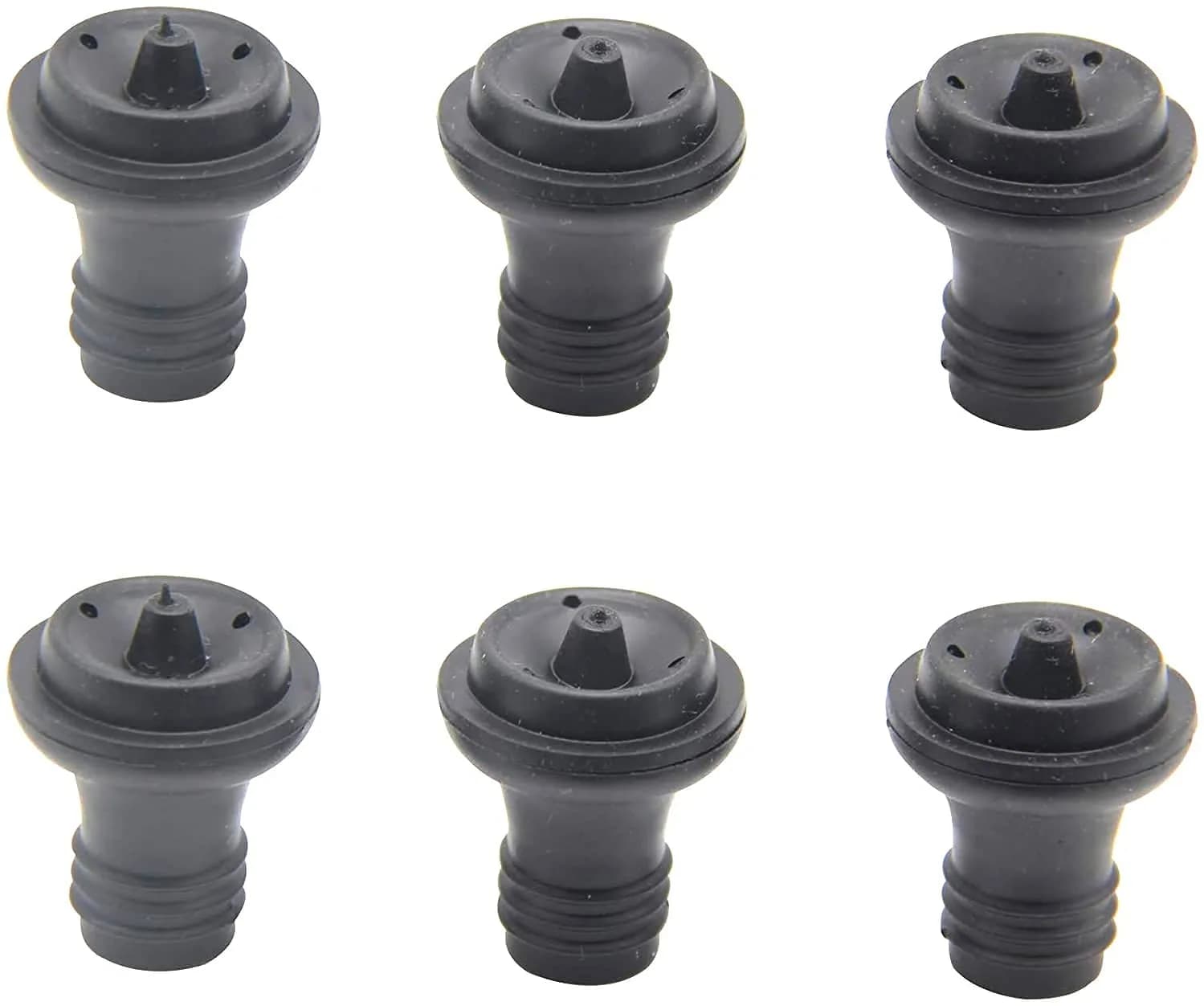 Ergonflow Vacuum Wine Stoppers - Set of 6 Rubber Stoppers for Wine Preservation (1.9cm x 4.3cm x 1.9cm) — Black