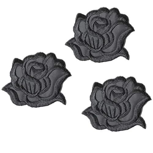 U-Sky Gothic Floral Embroidered Patch 3.1"x2.4" Pack of 3 | Elegant Dark Rose Design for DIY Fashion thumbnail 1