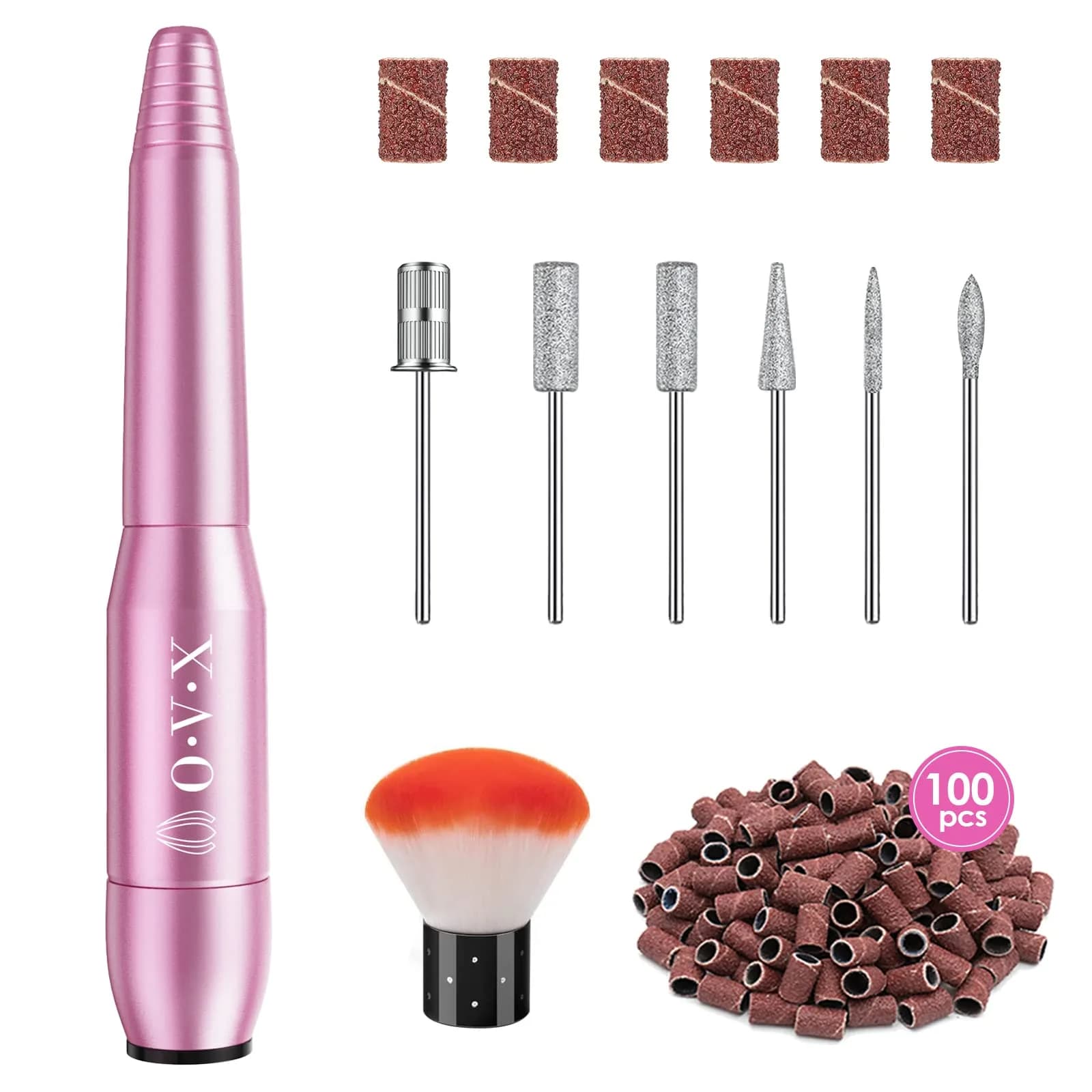 OVX Portable Electric Nail Drill File Machine with Acrylic Nail Kit Set | 116 Piece Pink Nail Care Tool