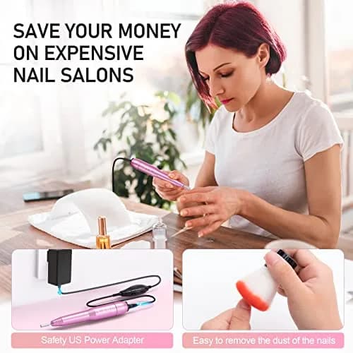 OVX Portable Electric Nail Drill File Machine with Acrylic Nail Kit Set | 116 Piece Pink Nail Care Tool thumbnail 7