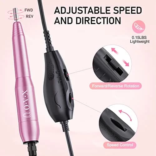 OVX Portable Electric Nail Drill File Machine with Acrylic Nail Kit Set | 116 Piece Pink Nail Care Tool thumbnail 3
