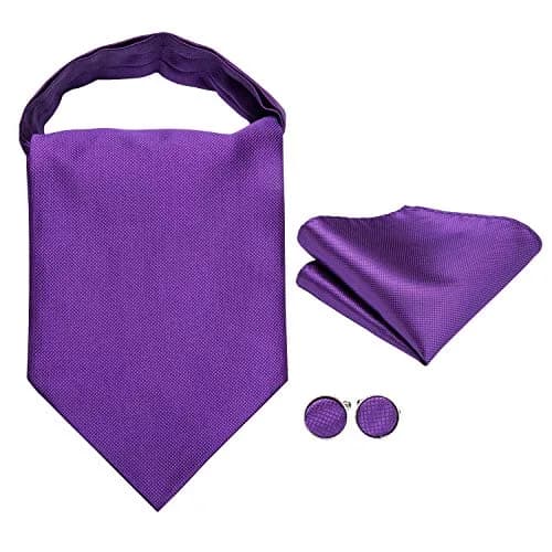 Dubulle Paisley Floral Ascot Set for Men with Pocket Square & Cufflinks, Solid Purple | Self-Tie Cravat thumbnail 4