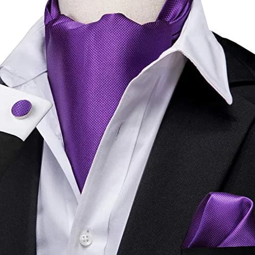 Dubulle Paisley Floral Ascot Set for Men with Pocket Square & Cufflinks, Solid Purple | Self-Tie Cravat thumbnail 3