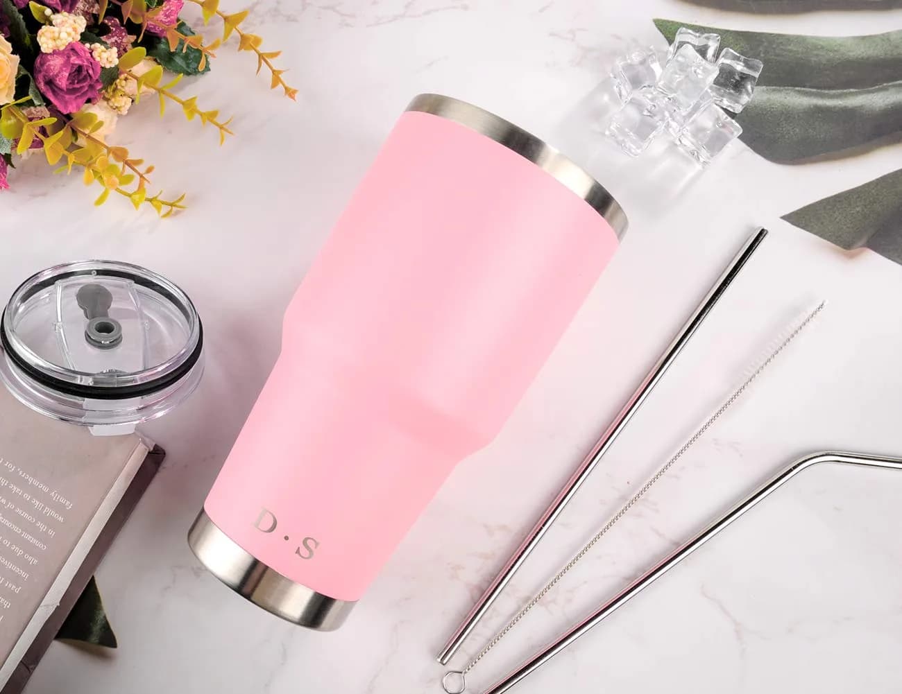 D·S Pink 30 oz Tumbler 890ml (30 fl oz) | Double Wall Vacuum Insulated Travel Coffee Mug - view 5