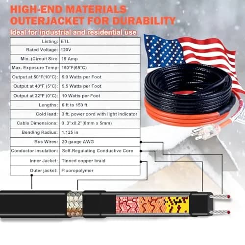 HEATIT JHSF1-CT 18FT Self-Regulating Heating Cable | Waterproof, 120V, Underwater Use thumbnail 5