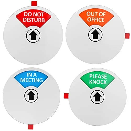 Kichwit Privacy Sign for Office Door, 5 Inch Silver | 4 Statuses: Do Not Disturb, Please Knock, In Meeting, Out of Office thumbnail 1