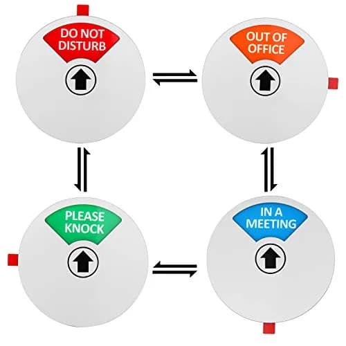 Kichwit Privacy Sign for Office Door, 5 Inch Silver | 4 Statuses: Do Not Disturb, Please Knock, In Meeting, Out of Office thumbnail 2
