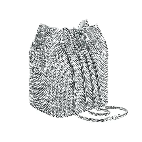 JIAN YA NA Full Rhinestones Bucket Bag for Women 15x11x16cm | Evening Bag with Long Chain for Wedding & Party thumbnail 1