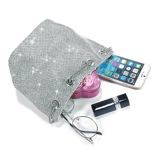 JIAN YA NA Full Rhinestones Bucket Bag for Women 15x11x16cm | Evening Bag with Long Chain for Wedding & Party thumbnail 6