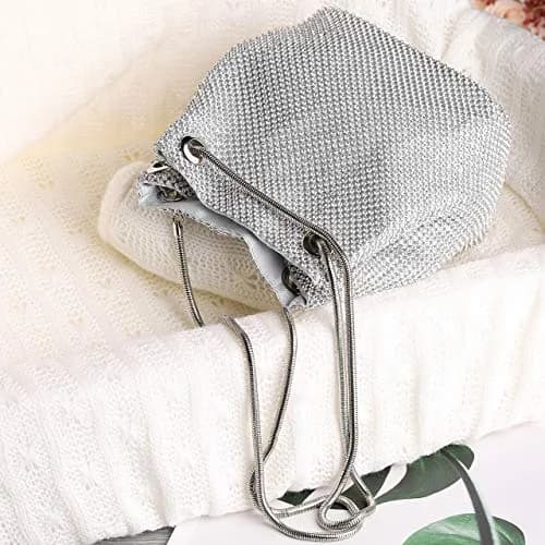 JIAN YA NA Full Rhinestones Bucket Bag for Women 15x11x16cm | Evening Bag with Long Chain for Wedding & Party thumbnail 8