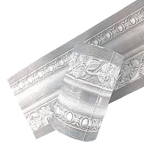 Yija 3D Wood Grain Self Adhesive Waterproof Wall Border 4 Inch | Easy to Apply Home Decor (Gray, 16.5 Ft) thumbnail 1