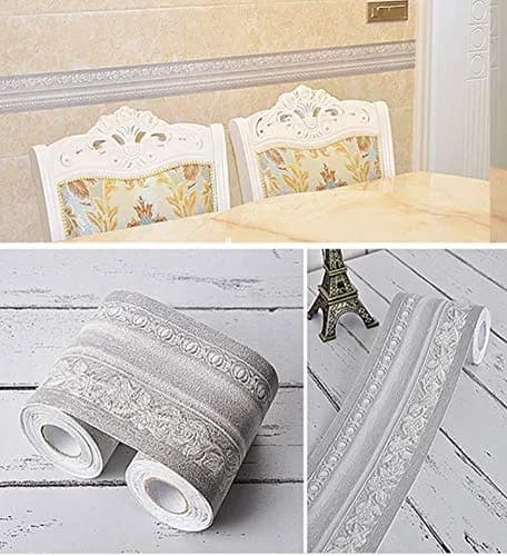 Yija 3D Wood Grain Self Adhesive Waterproof Wall Border 4 Inch | Easy to Apply Home Decor (Gray, 16.5 Ft) thumbnail 5