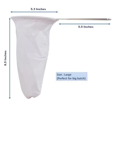 The Thika Large Reusable Thai Tea Filter 26.7 cm (10.5") | Authentic Thai Style Cloth Strainer with Metal Handle thumbnail 2
