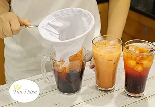 The Thika Large Reusable Thai Tea Filter 26.7 cm (10.5") | Authentic Thai Style Cloth Strainer with Metal Handle thumbnail 3