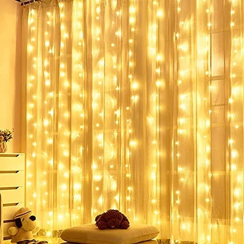 HOME LIGHTING Window Curtain String Lights, 300 LED, 8 Modes | USB Powered, Warm White, Indoor & Outdoor thumbnail 7