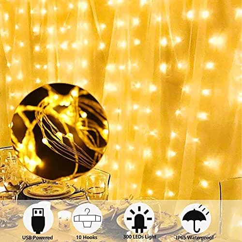 HOME LIGHTING Window Curtain String Lights, 300 LED, 8 Modes | USB Powered, Warm White, Indoor & Outdoor thumbnail 2