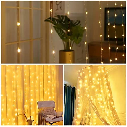 HOME LIGHTING Window Curtain String Lights, 300 LED, 8 Modes | USB Powered, Warm White, Indoor & Outdoor thumbnail 3