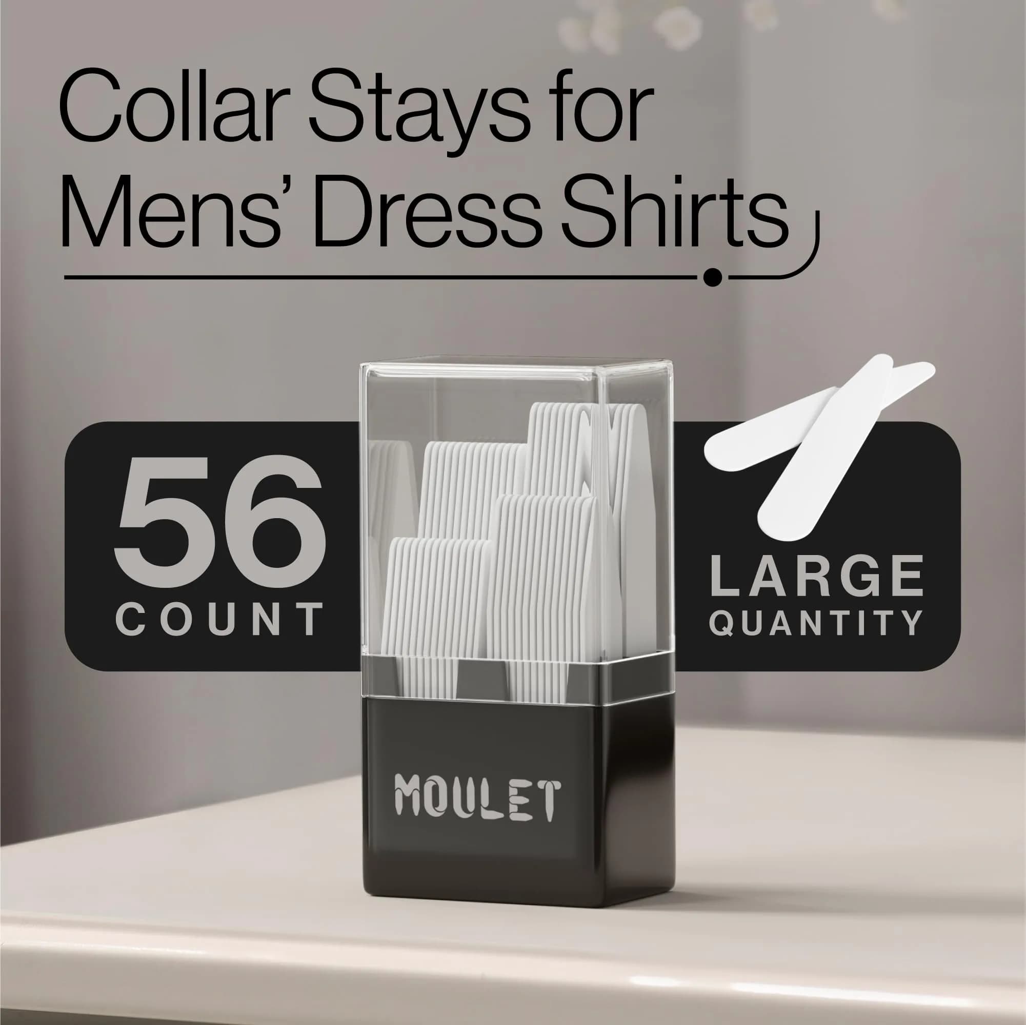 Moulet Plastic Collar Stays for Men's Dress Shirts – 56 Count, 4 Sizes | Keep Collars Sharp All Day - view 2