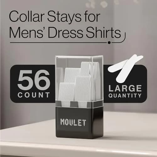 Moulet Plastic Collar Stays for Men's Dress Shirts – 56 Count, 4 Sizes | Keep Collars Sharp All Day thumbnail 2