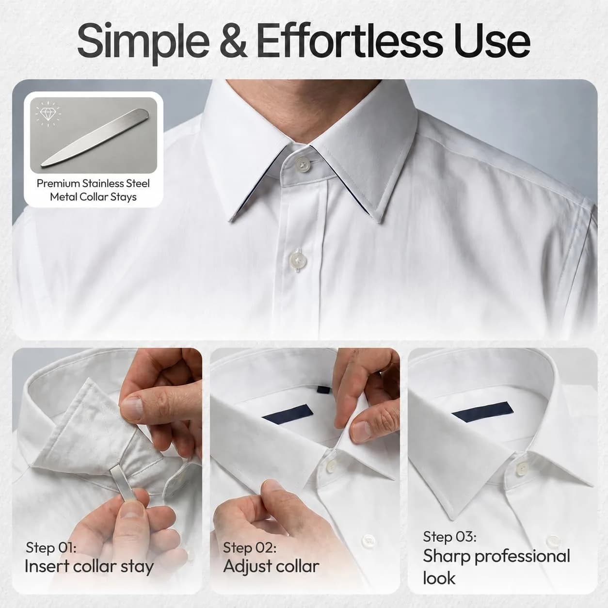 Moulet Metal Collar Stays for Men's Dress Shirts – 56 Premium Stainless Steel Inserts in 4 Sizes - view 5