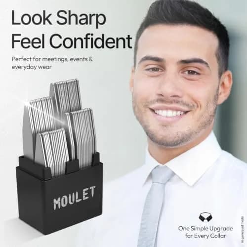Moulet Metal Collar Stays for Men's Dress Shirts – 56 Premium Stainless Steel Inserts in 4 Sizes thumbnail 7