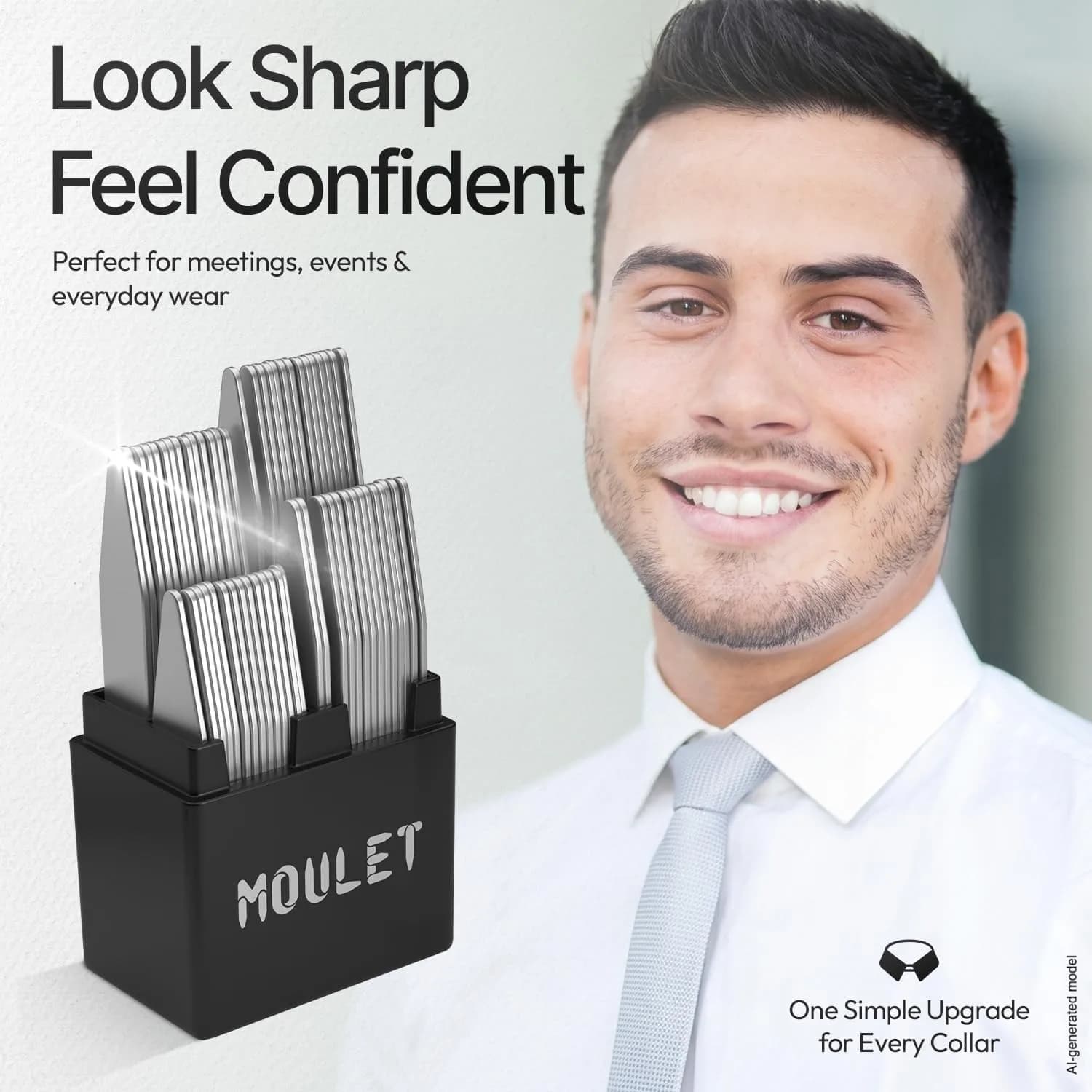Moulet Metal Collar Stays for Men's Dress Shirts – 56 Premium Stainless Steel Inserts in 4 Sizes - view 7