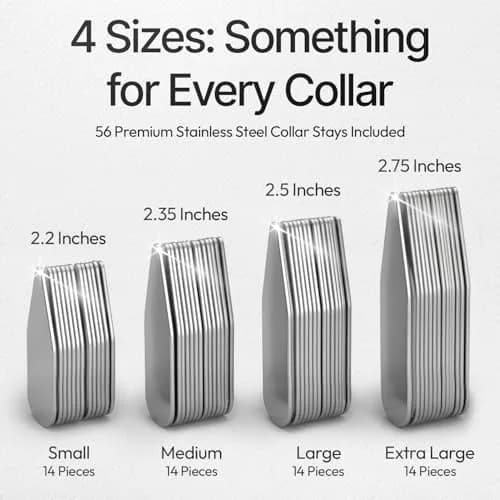 Moulet Metal Collar Stays for Men's Dress Shirts – 56 Premium Stainless Steel Inserts in 4 Sizes thumbnail 2