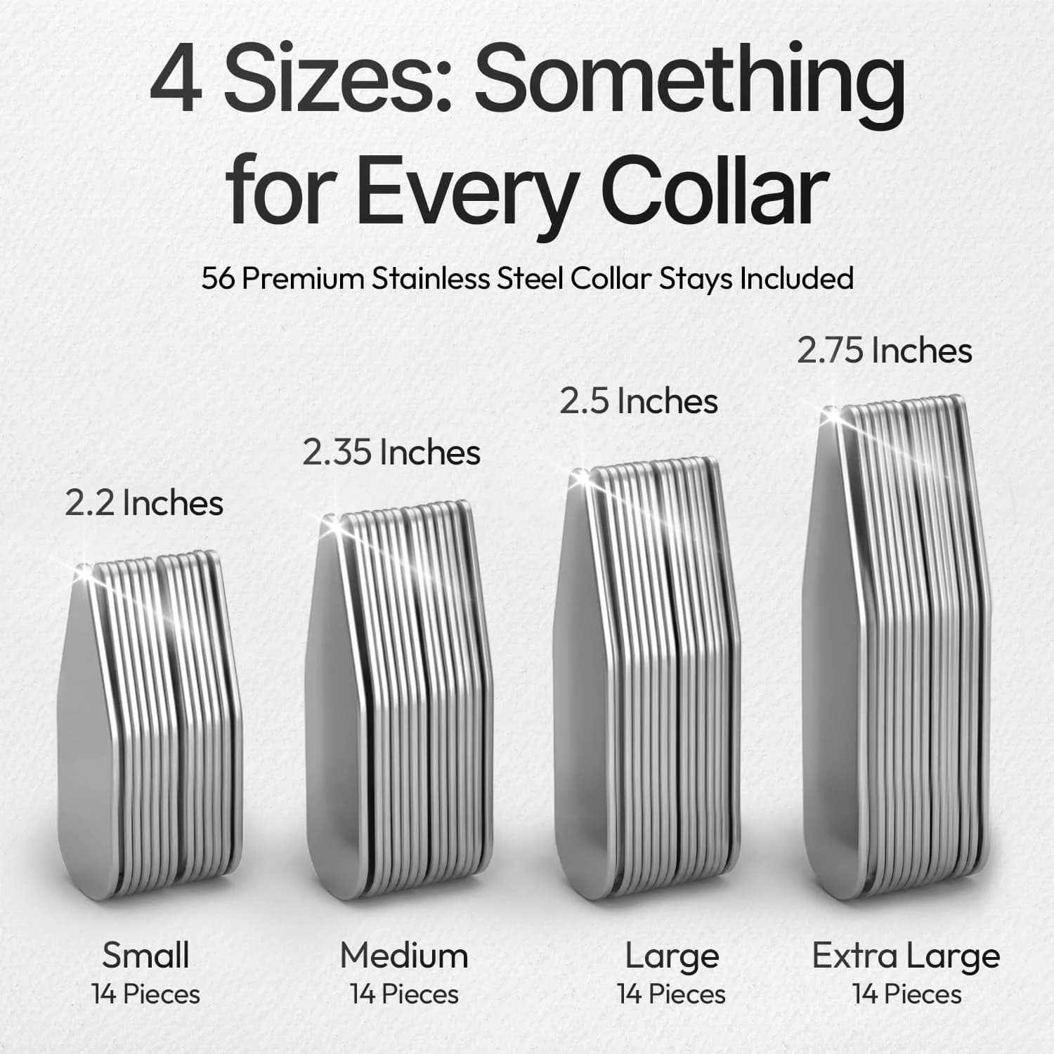 Moulet Metal Collar Stays for Men's Dress Shirts – 56 Premium Stainless Steel Inserts in 4 Sizes - view 2