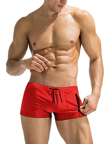 COOFANDY Mens Quick Dry Lightweight Square Leg Swimwear 1 - Red | Water Sport Ready thumbnail 1