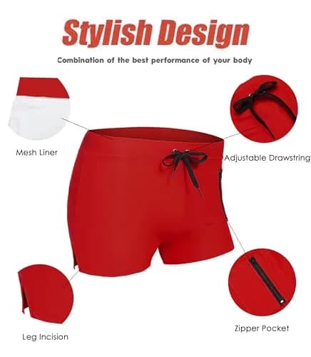 COOFANDY Mens Quick Dry Lightweight Square Leg Swimwear 1 - Red | Water Sport Ready thumbnail 4