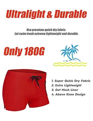 COOFANDY Mens Quick Dry Lightweight Square Leg Swimwear 1 - Red | Water Sport Ready thumbnail 5