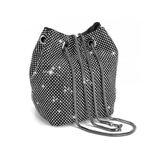 JIAN YA NA Full Rhinestones Bucket Bag for Women 15x11x16cm | Evening Bag with Long Chain for Wedding Party thumbnail 1