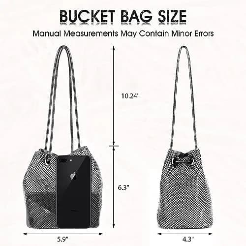 JIAN YA NA Full Rhinestones Bucket Bag for Women 15x11x16cm | Evening Bag with Long Chain for Wedding Party thumbnail 4