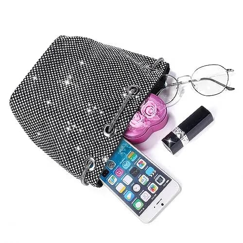 JIAN YA NA Full Rhinestones Bucket Bag for Women 15x11x16cm | Evening Bag with Long Chain for Wedding Party thumbnail 5
