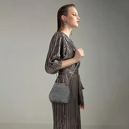JIAN YA NA Full Rhinestones Bucket Bag for Women 15x11x16cm | Evening Bag with Long Chain for Wedding Party thumbnail 3