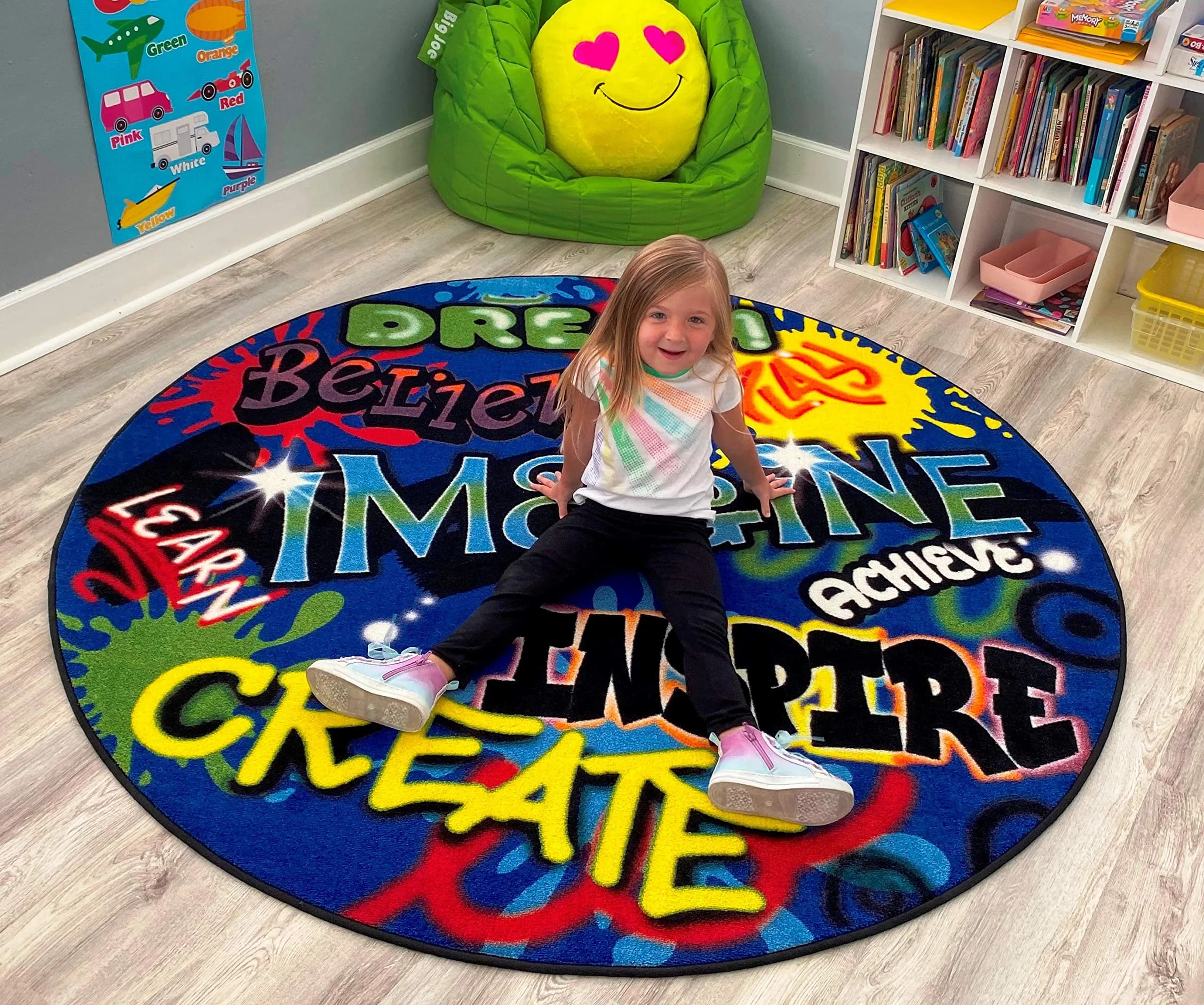 KIDCARPET.COM Inspiration Graffiti Circle Time Rug | Round Classroom Carpet for Preschool Group Activity Reading, 6' x 6' thumbnail 3