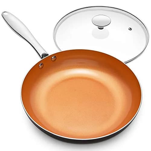 MICHELANGELO 10 Inch Copper Nonstick Frying Pan with Lid | Scratch-Resistant Ceramic Coating, Oven & Dishwasher Safe thumbnail 1