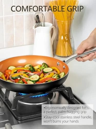 MICHELANGELO 10 Inch Copper Nonstick Frying Pan with Lid | Scratch-Resistant Ceramic Coating, Oven & Dishwasher Safe thumbnail 6