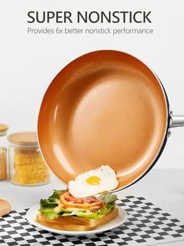 MICHELANGELO 10 Inch Copper Nonstick Frying Pan with Lid | Scratch-Resistant Ceramic Coating, Oven & Dishwasher Safe thumbnail 3