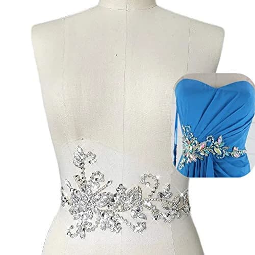 succi shan 17x38cm Sew on Sequin Rhinestones Belt Crystal Appliques for DIY Costume Dress | Floral Embroidered Patch thumbnail 1